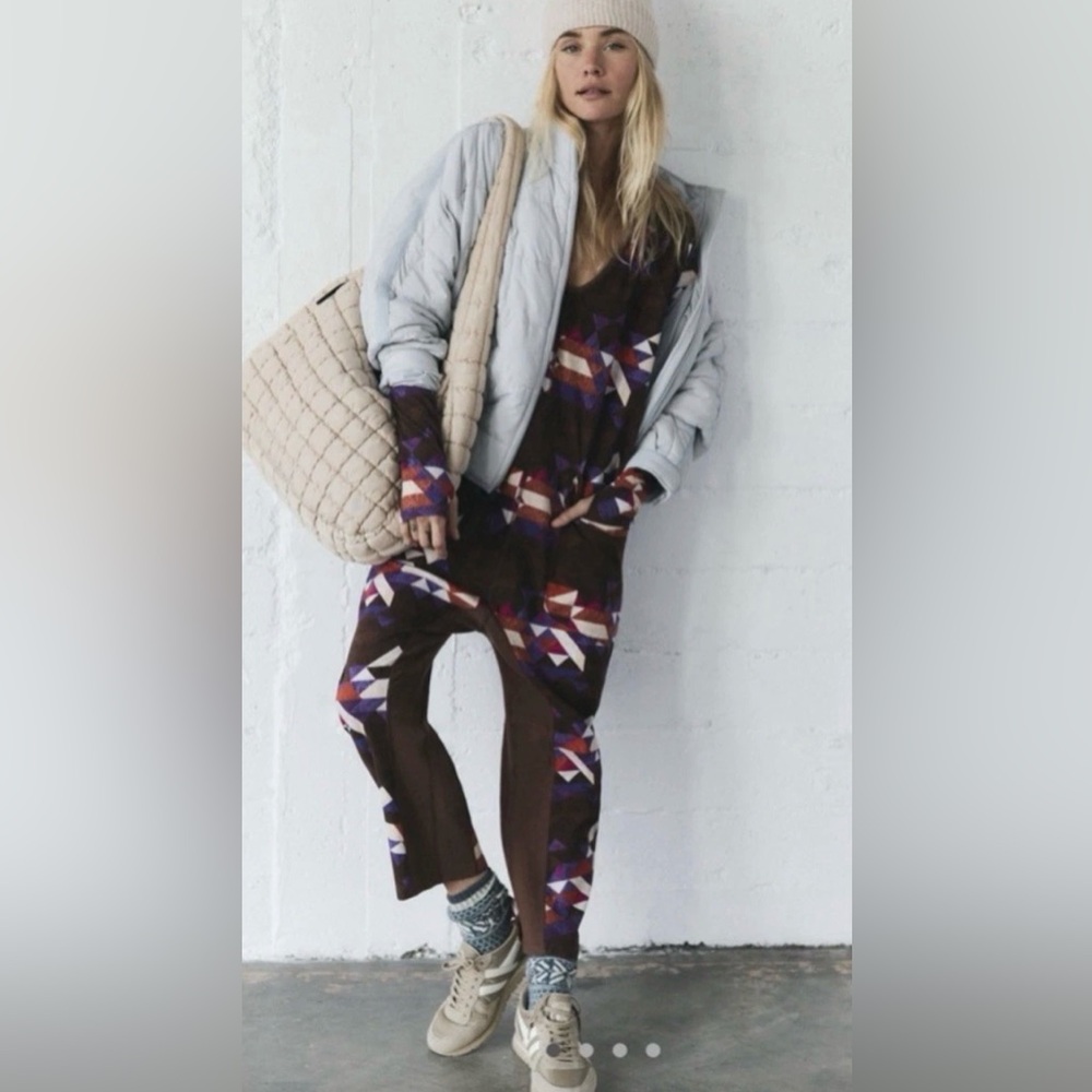 Free People Movement Hot Shot Long Sleeve Printed Jumpsuit, XS NWT